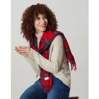 Womens Bracken Check Woven Scarf - RED NAVY CHECK