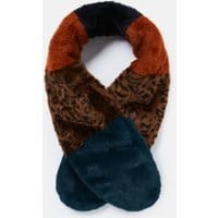 Womens Hurdlow Long Faux Fur Colour Block Stole - LEOPARD