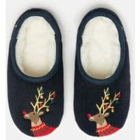 Slippet Felt Mule Applique Slippers - NAVY REINDEER