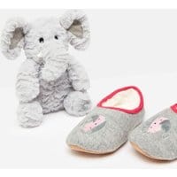 Slipper and Soft Toy Gift Set - GREY ELEPHANT