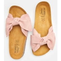 Womens Bayside Suede Bow Sliders - SOFT PINK