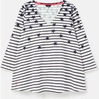 212759 BCI Cotton Lightweight V Neck Jersey Top - CREAM NAVY STAR