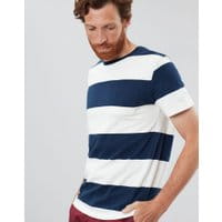 Mens Rugby Tee Striped Crew Neck T Shirt - WHITE NAVY STRIPE