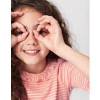 Girls Muriel Ribbed T-Shirt with Frill Neck 1-12 Years - PINK STRIPE