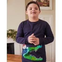 Boys Cullen Long Sleeve 2-Way Sequin T-Shirt 1-12 Years - NAVY CROCODILE