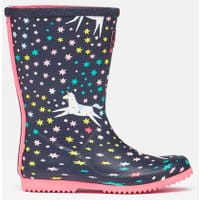 Girls Roll Up Flexible Printed Rain Boots - NAVY UNICORNS