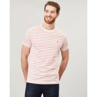 Mens Boathouse  Striped Crew Neck T-Shirt - WHITE ORANGE STRIPE