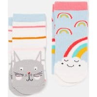 Babys Neat Feet Character Baby Socks 2 Pack - CAT RAINBOW