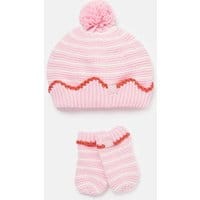 Babys Crown Hat and Mitten Set - PINK STRIPE