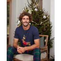 Mens Goodnight Christmas Pajama Set - GREEN NAVY CHECK