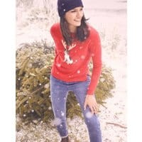 Womens Festive Crew Neck Sweater - RED YULE DOG