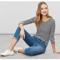 Womens Selma Long Sleeve Jersey Top - CREAM BLACK STRIPE