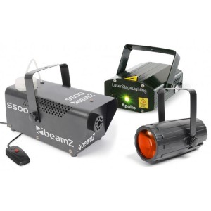 Beamz Light Package 3, set disko svetelných efektov, laser, dymostroj