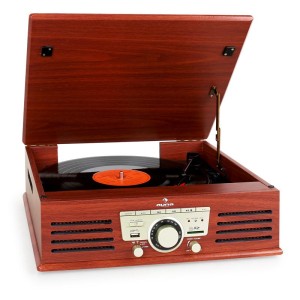Auna 77-92W gramofón, USB, SD, AUX, FM, čerešňa