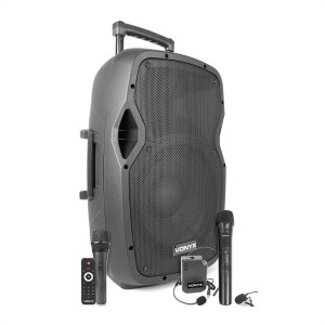 Vonyx AP1200PA, mobilný PA systém, 12" woofer, 600 W, BT/USB/SD/AUX, 3 x mikrofón, akumulátor, vozík