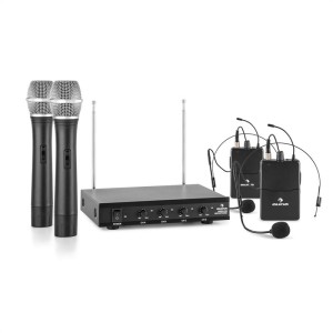 Auna Pro VHF-4-H-HS, 4-kanálová VHF mikrofónová sada 2 x headset 2 x ručný mikrofón 50m