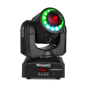 Beamz Panther 35, LED bodová pohyblivá hlava, 35 W biela LED dióda, 12 RGB SMD LED diód, čierna