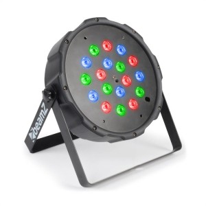 Beamz FlatPAR 118B, 18 x 1W, PAR-reflektor, RGB, LED, DMX, IR, vrátane diaľkového ovládača