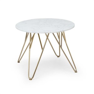 Besoa Round Pearl, konferenčný stolík, 55 x 45 cm (? x V), mramorový vzhľad, zlatý/biely