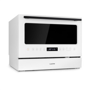 Klarstein Azuria, umývačka riadu, EEK A+, 1380W, 6,5L, 6 prestieraní, predná strana zo skla, biela