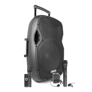 Vonyx AP1500PA, mobilný PA systém, 15“, 800 W, BT/USB/SD/AUX, 3 x mikrofón, akumulátor, vozík