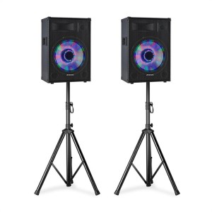 Fenton TL15LED, sada PA reproduktorov, 2 x 15" pasívny reproduktor, 2 x reproduktorový statív