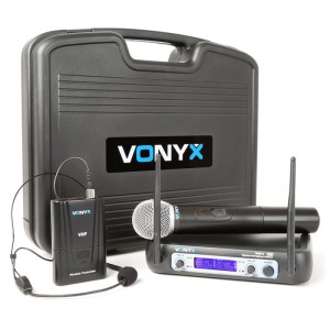 Vonyx WM512C, 2-kanálový VHF vysielací systém, vysielač na opasok, displej