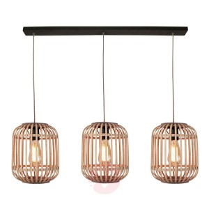 Lampa wisząca Malacca drewniany klosz, 3-punktowa