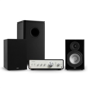 Numan Drive 802, stereo sada, zosilňovač, regálový reproduktor, subwoofer, kryt, čierna