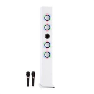 OneConcept Tallboy, biely, karaoke reproduktor, akumulátor, bluetooth, USB, SD, MP3, FM, AUX, 2 x mikrofón