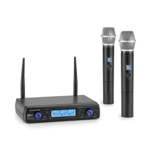 Auna Pro UHF200C-2H, sada 2-kanálových UHF bezdrôtových mikrofónov, prijímač, 2 x ručný mikrofón, čierna