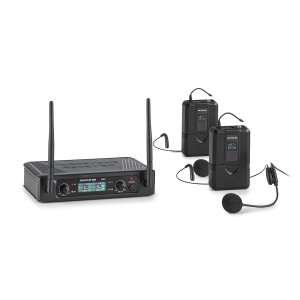 Auna Pro UHF200F-HB, sada 2-kanálových UHF bezdrôtových mikrofónov, prijímač, ručný mikrofón, vysielač