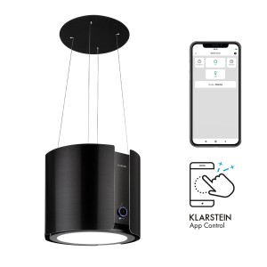 Klarstein Skyfall Smart, ostrovčekový digestor, ? 45 cm, recirkulácia, 402 m?/h, LED, čierny