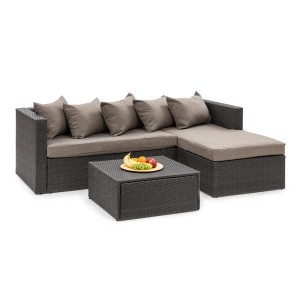 Blumfeldt Theia Lounge Set, záhradná sedacia súprava, rohový gauč, stolček, 5 vankúšov, čierna