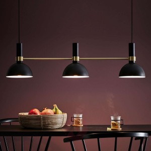 3-punktowa lampa wisząca Larry, czarny i mosiądz