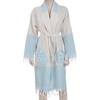 Szlafrok peshtemal Burgate Cream Turquoise