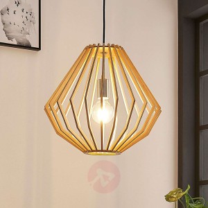 Lampa wisząca Sigge, kloszem, drewniane lamelki