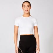 Bezszwowy Crop Top Shape z krótkim rękawem - Biały - XL
