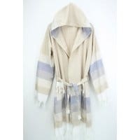 Szlafrok peshtemal Strip Beige Cream Blue