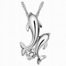 Naszyjnik Rhinestone - Delfin - kolor srebrny 