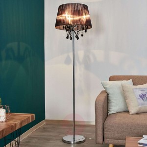 Lampa stojąca Inaya z czarnym kloszem z tkaniny