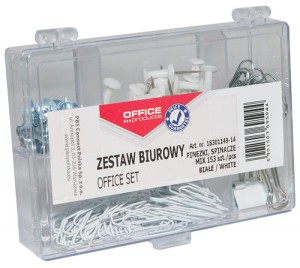 Zestaw biurowy (pinezki, klipy i spinacze) OFFICE PRODUCTS, mix 153szt., biały