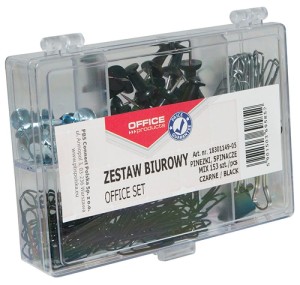 Zestaw biurowy (pinezki, klipy i spinacze) OFFICE PRODUCTS, mix 153szt., czarny