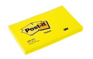 Bloczek samoprzylepny POST-IT® (655N), 127x76mm, 1x100 kart., jaskrawy żółty