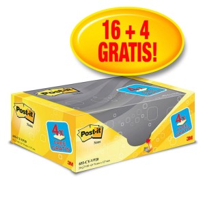Bloczek samoprzylepny POST-IT® (655CY-VP20), 127x76mm, (16+4)x100 kart., żółte, 4 bloczki GRATIS