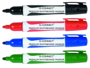 Marker do tablic Q-CONNECT Premium, gum. rękojeść, okrągły, 2-3mm (linia), 4szt., mix kolorów