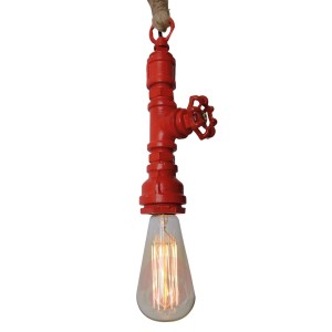Lampa wisząca Vintage z liną konopną – czerwona