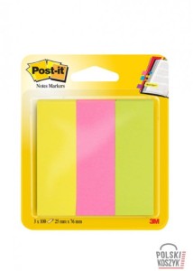 Znaczniki samoprzylepne Post-it®, neonowe, 3x100 kartek, 26 x 76 mm