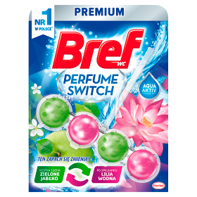 Bref WC Perfume Switch Zawieszka myjąco-zapachowa do muszli WC zielone jabłko-lilia wodna 50 g
