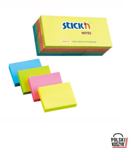 Stickn Bloczek 38 x 51 mm mix neonowy 12 bloczków x 100 kartek"